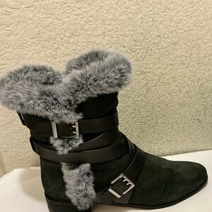 Charles David Schmidt Motorcycle Bootie Fur-Trimmed Boots size 10